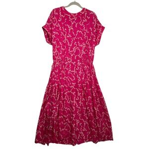 Argenti Vintage 100% Silk Magenta Pink Floral Jacquard Midi Dress Size 12